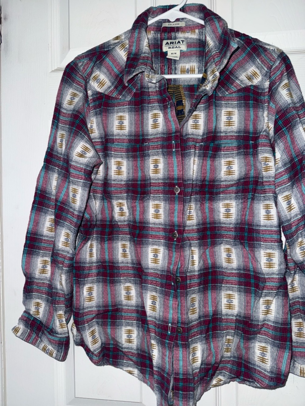 Ariat Burgundy Teal White Plaid Button-Down Shirt